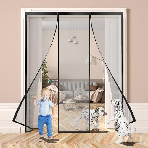 Moustiquaire Baie Vitree Coulissante, 170x210cm Rideaux Anti Mouches pour Porte, Moustiquaire Porte Fenetre Aimantée Magnetique, Version Améliorée Noir