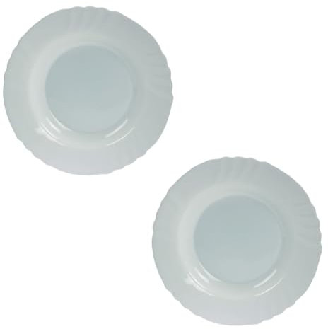 UNIQUE HOME LIVING Soup Plates Set of 2, 9 inch White Tempered Opal Glass Dinnerware Set, Stylish Deep Plate Set, Soup Serving Plates Noodle Pasta Bowls, Dishwasher and Microwave Safe