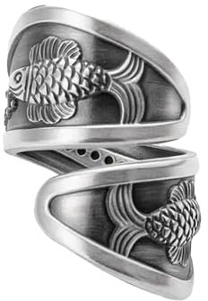 IMINI Vintage Silver Fish Spoon Open Ring - Adjustable Wrap Band for Men & Women, Retro Oxidised Personalized Statement Bohemian Comfort Fit Jewellery, Unique Gifts for Christmas Birthday