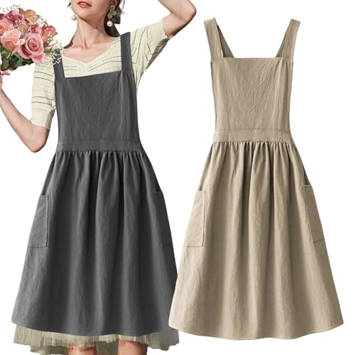 PORFOYO 2 Stück Baumwolle Leinen Schürzen Weiche Japanischer, Schürze Baumwolleleinen Für Frauen, Verstellbare Küchenschürze, Für Küche, Gartenarbeit, Floristik Damen Kochschürzen