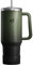 IceDrop® XXL Thermo Cup 1.2L für 12 Stunden kalte oder heiße Getränke I 100% auslaufsicherer Thermobecher mit Strohalm I robuste Trinkflasche mit Strohhalm und Griff I Tumbler Cup - Olive Schwarz