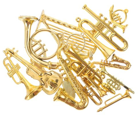 GALPADA 14 Stück Musikinstrumente Weihnachtsschmuck Kleiner Bausatz Weihnachts-Mini-Instrumente Geigenornamente Erwachsene Mini-Musikinstrumente-Ornamente Miniaturverzierung Acryl Golden