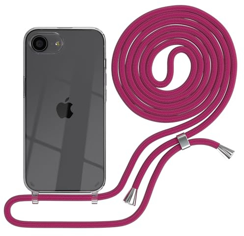 EAZY CASE Handykette kompatibel mit iPhone 16e Handyhülle mit Umhängeband, Handykordel mit Schutzhülle, Silikonhülle, Hülle mit Band, Stylische Kette für Smartphones, Pink
