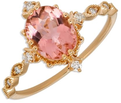 Homxi Anelli Fedina Oro Rosa 9 Kt Donna, Ovale con Tormalina Sintetica e Moissanite, Donna Anelli Fedi Nuziali Oro Rosa Misura 21(61mm)