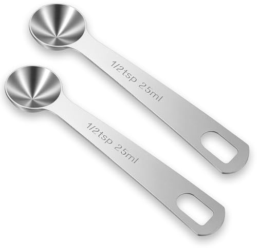 2 Pcs 1/2 TSP Measuring Spoon (2.5 cc, 2.5 ml) Teaspoon, Tablespoon Stainless Steel Table Spoons Metal Short Handle Individual Teaspoons for Kitchen Cooking Baking, Tea Soup