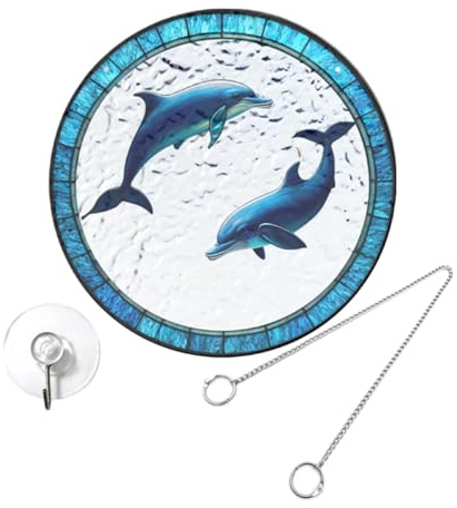 Milisten Acryl-fensterhänger Hängender Delfin-anhänger Runde Wanddekoration Außenbereich-hängedekoration Wohnaccessoires für Garten und Balkon