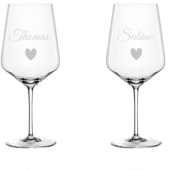 EKM Living Weinglas 2er Set mit Gravur personalisiert mit Namen und Herz/individuelles Geschenk für deine liebsten zu jedem Anlass/Weingläser Spiegelau & Nachtmann Style
