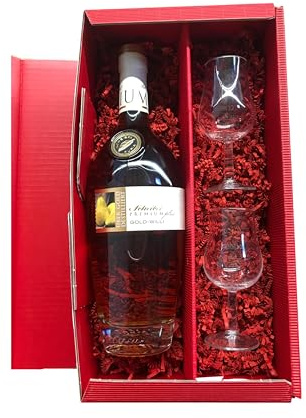 Scheibel PREMIUMplus Gold-Willi | 700 ml | 40% Vol. | Mit 2 Tasting-Gläsern | Edelbrand aus Williams-Christ-Birnen | Intensiv-fruchtig & weich im Abgang (Geschenkkarton rot, Tastingglas)