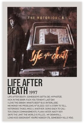 OLFCESPP The Notorious B.I.G. Life After Death Albumcover-Poster, Leinwand-Poster, Schlafzimmerdekoration, Landschaft, Büro, Raumdekoration, Geschenk, 30 x 45 cm
