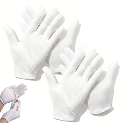 EHIOG Weiße Handschuhe Baumwolle, röße M Stoff Handschuhe Weiss, Bequem und Atmungsaktiv Arbeitshandschuhe für Hautpflege, Schmuck Untersuchen, Münzinspektion