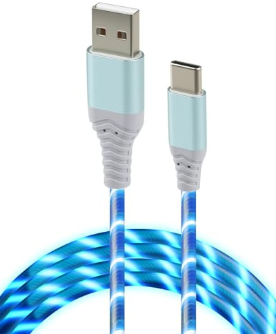 2M/6.6FT USB C Charger Cable Light Up 60W Type C Cable Fast Charging Support Data Transmission Charging Glowing Cord Blue for iPhone 17 16 15 Samsung S24 S23 Huawei P9 Pixel 7 ipad Switch PS5