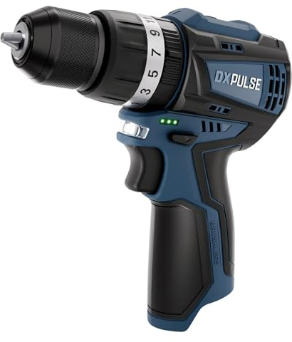 DXPULSE 12V Brushless Combi Drill - Cordless Hammer Drill - Bare Unit | Hammer drill with 10mm metal chuck, 21+3 torque settings, 2-speed gearbox, LED light for DX12 battery system.
