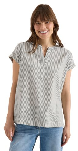 Cecil Damen Bluse mit Split Neck in Seersuckerqualität