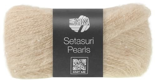 LANA GROSSA Setasuri Pearls | Feines Lace-Garn aus 50% Suri-Alpakafasern mit 22% Seide, 16% Baumwolle und 12% Glasperlen |25g Wolle zum Stricken & Häkeln | 140m GarnFB 214