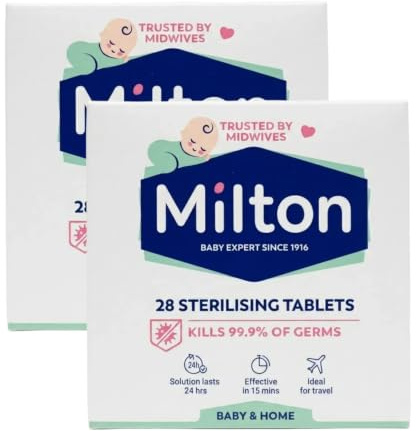 Milton Disinfecting Steriliser Tablets – 2 Pack (56 Tablets) | Baby Feeding Equipment Sanitising Solution | Travel Friendly Cold Water