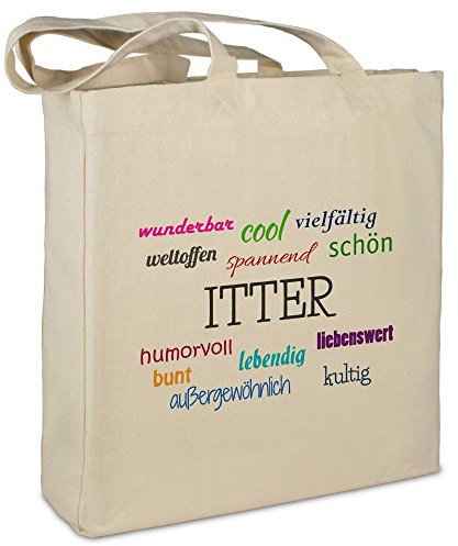 Stofftasche mit Stadt/Ort Itter - Motiv Positive Eigenschaften - Farbe beige - Stoffbeutel, Jutebeutel, Einkaufstasche, Beutel