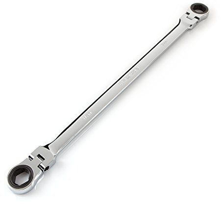 TEKTON WRN77113 Extra Long Flex-Head Ratcheting Box End Wrench, 17 mm x 19 mm