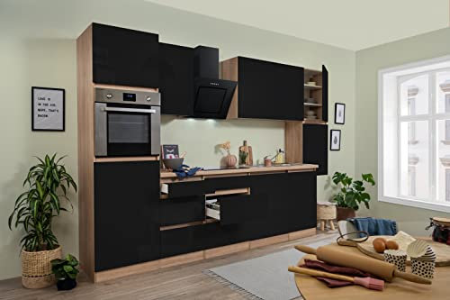 Respekta Lorena Küchenzeile, Holzwerkstoff, Schwarz, 330 cm