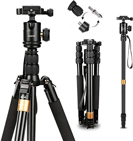 AFAITH Treppiede Fotocamera da Viaggio Leggera in Alluminio cavalletto Reflex con 360 Gradi Paramonic per Canon, Nikon, Sony, Samsung, Olympus, Panasonic e Pentax Q668S - AF035