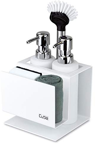 enjoy design Cube Spülbecken Organizer Set Made in Germany: Prämierter Küchenorganizer inkl. Seifenspender & Spülbürste – Edler & Praktischer Spülorganizer für eine Aufgeräumte Küche – Spülset Weiß
