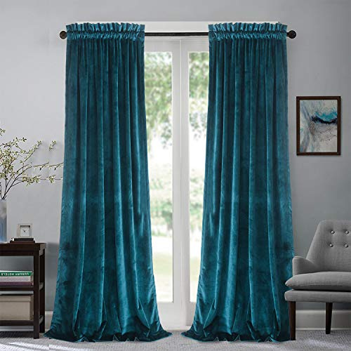 Roslynwood Samt-Vorhang Paneele Pfauenblau Raum Verdunkelung Fenster Super Weich Luxus Vorhänge für Schlafzimmer Thermisch isoliert Rod Pocket Vorhang für Wohnzimmer / 52 B x 84 L Pfauenblau 2 Paneele