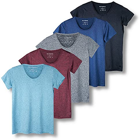 5 Pack: Womens Quick Dry Fit Dri Fit Active Wear Yoga Workout Athletic Tops Essentials Clothes Running Gym Zumba Exercise Ladies Short Sleeve Crew Scoop Neck Moisture Wicking Tees T-Shirt - Set 8,XL