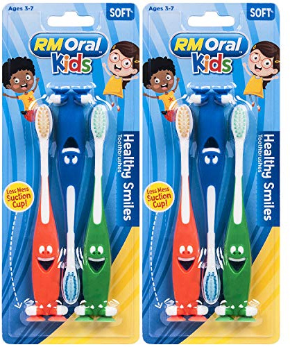 RM Oral Kids Healthy Smiles Saugnapf, weiche Zahnbürsten, 3 Stück, Doppelpack