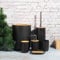 Badezimmer Set, Wakects 6 teiliges Badezimmerzubehör Set, Seifenspender, Zahnbürstenhalter, Spülbecher, WC-Bürstenhalter, Mülleimer, komplettes 6-teiliges Badezimmer-Set aus PP und Holz (schwarz)