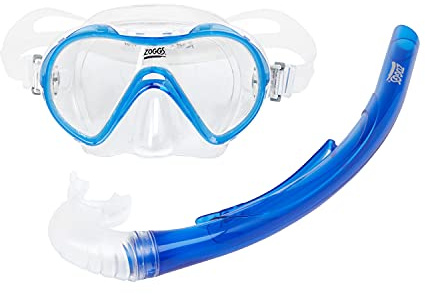 Zoggs Schnorchel- und Masken-Set, Unisex, für Jugendliche geeignet, Blau/Weiß/Transparent, 8–16 Jahre