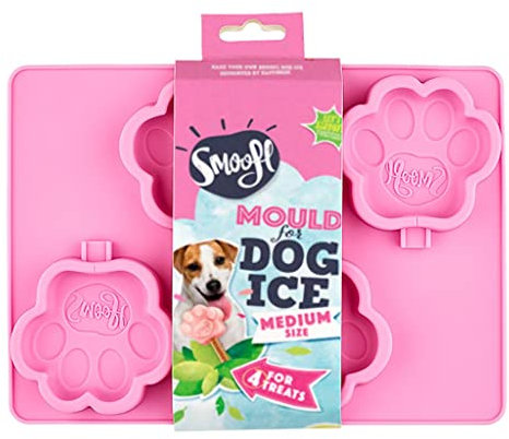 Smoofl Silikon Eisform fuer Hunde, Eis zum Selbermachen als leckeren veganen Hundesnack zur Abkuehlung im Sommer, mittlere Form zur Herstellung von 4 Eis fuer Hunde, rosa