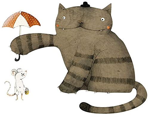 Freunde Katze und Maus Wandtattoo selbstklebend mutige Kinder Wandsticker 100x77cm Klebebilder Kinderzimmer Deko