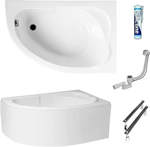 ECOLAM Baignoire d'angle acrylique Standard Polimat 130x85cm droite, tablier en acrylique, pieds, siphon, silicone, Belle forme Aspect moderne original produit