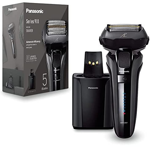 Panasonic Series 900 Premium Nass- und Trocken Rasierer ES-LV9U, 5-fach-Scherkopf mit Linearmotor und Bartdichtensensor Technologie, Pop-up Trimmer, inklusive Reinigungs- und Ladestation, schwarz