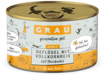 GRAU – das Original – Nassfutter für Katzen - Geflügel mit Vollkornreis, 6er Pack (6 x 200 g), glutenfrei, für Erwachsene Katzen
