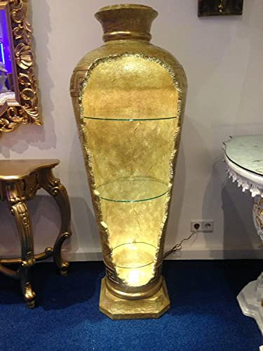 Vitrine Medusa Amphore Vase mit Licht Regal Glasregal Bodenvase Retro Stil Handbemalt