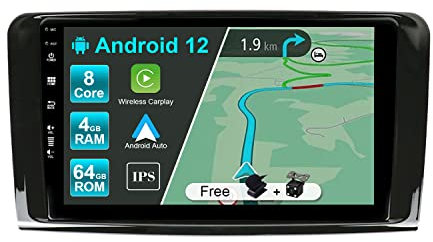 JOYX Android 12 IPS Autoradio Passt für Mercedes Benz ML GL W164 Class - [4G+64G] - Eingebaut DSP/Carplay/Android Auto - Kamera + MIC - 9 Zoll 2 Din - Lenkradsteuerung WiFi DAB 360-Cam Fast-Boot AHD