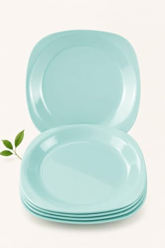 Buzztrove 4 Pcs Flat Plastic Plates | Unbreakable Kids Plates for Outdoor Parties & Picnics, Eco-Friendly Reusable (Large 27 x 27cm, Turquoise)