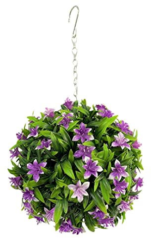 Best Artificial 23cm Lily Topiary Hanging Flower Ball **UV Fade Protected** (Purple)