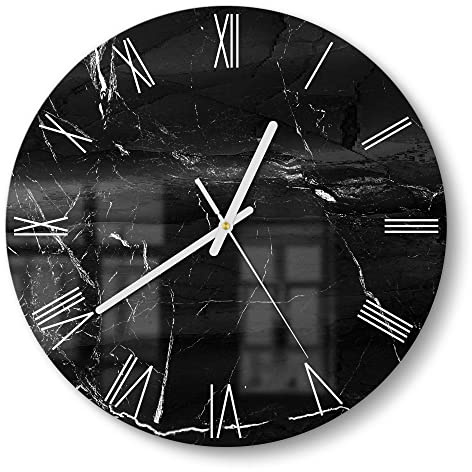 DEQORI Glasuhr | rund Ø 30 cm | Motiv Marmoradern im Detail | ausgefallene leise Design Uhr aus Glas | Wanduhr für Wohnzimmer & Küche | moderne Hingucker Uhr für die Wand