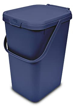 Addis Kitchen Recycling & General Storage bin 18 litres Stackable Food Waste Organiser Caddy with Clip lock lid & carrying Handle, Made from Recycled Plastic Blue