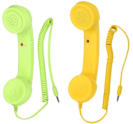 sourcing map 2 Pack 3.5mm Retro Telephone Handset Telephone Receiver MIC Microphone Speaker Anti Receivers for Microphone Speaker Yellow,Green