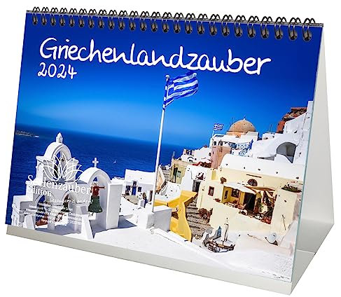 Griechenlandzauber DIN A5 Tischkalender für 2024 Athen Griechenland Urlaub Reise - Geschenkset Inhalt: 1x Kalender, 1x Weihnachtskarte (insgesamt 2 Teile)