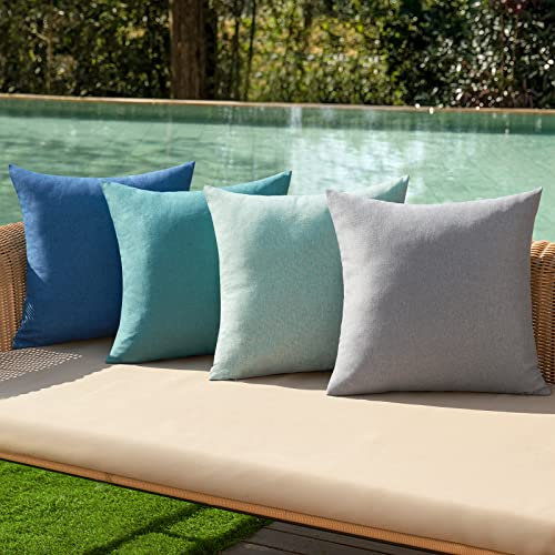 MIULEE Outdoor Kissenbezug Wasserdicht Kissen Wasserfest Dekorative Kissenbezüge Leinen-Optik Sofakissen Dekokissen für Garten Sofa Couch Wohnzimmer Schlafzimmer 4er Set 40x40 cm Blaue Serie