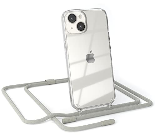 EAZY CASE - kombinierbare Handyketten kompatibel mit iPhone 14, Transparente Silikon-Hülle mit rundem Umhängeband, abnehmbar durch abschraubbare Endstücke, Hülle mit Band, Schultergurt, Taupe