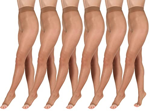 BANANALU 15 Den zehenfreie weiche Strumpfhose Toeless transparent Open Toe Toeless 15 Caramel 6er Set L