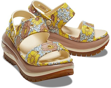 Crocs Unisex-Adult Classic Mega Crush Sandal | Platform Sandals, Vanilla/Cork Retro Floral, 5 UK Men / 6 UK Women