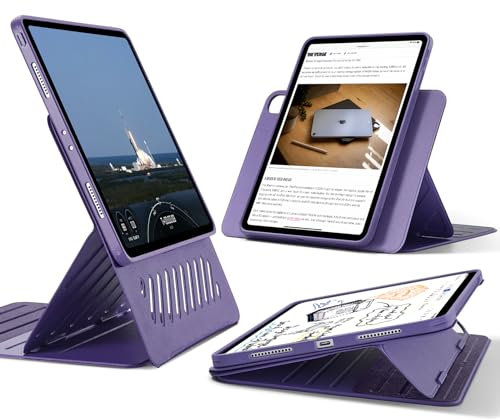 ESR Coque pour iPad Pro 12.9 (6e/5e génération, 2022/2021), Coque Magnétique Amovible, Support Portrait/Paysage Réglable avec Vue d'écran Surélevée, 9 Angles de Support, Série Shift, Violet