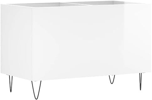 vidaXL Plattenschrank, Schallplattenschrank mit viel Stauraum, Plattenspieler Schrank für Wohnzimmer, LP Schrank Schallplattenständer, Hochglanz Weiß Holzwerkstoff