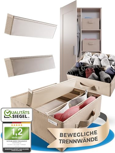 WOHNHELD® Schrank & Schubladen Organizer [+10 Bewegliche Trennwände] 30x30x11 cm (LxBxH) 2 Stück - Aufbewahrungsbox Beige - Ordnungssystem Kleiderschrank Pax Kommode Schubladenbox - Boxen Aufbewahrung