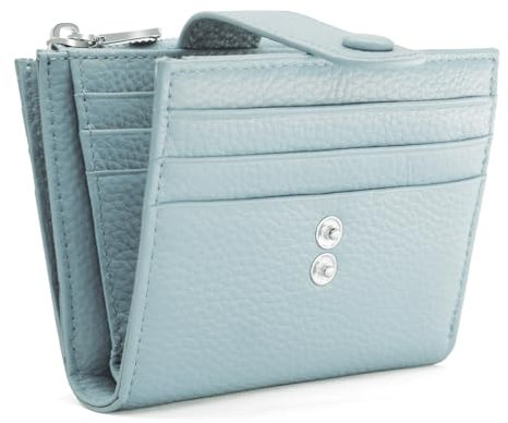 REETEE Klein Damen Geldbeutel Leder Portemonnaie RFID Schutz Geldbörse Damen, Portmonee Frauen mit 13 Kreditkartenetui für Damen und Herren, Kleine Brieftasche Damen mit Münzfach (Hellblau)